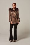 Bronze Leather Jacket with Fox Fur Hood