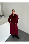 Imported Fur Wool Coat with Belted Waist Closure