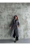 Long Wool Coat with Imported Fur Details on Sleeves and Collar