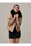 Light Brown Leather Jacket with Removable Sleeve and Rex Fur Collar