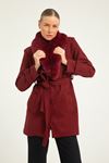 Imported Fur Wool Coat with Belted Waist Closure