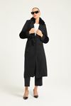 Long Cashmere Coat with Imported Fur Details on the Sleeves and Collar