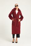 Long Wool Coat with Imported Fur Details on Sleeves and Collar 