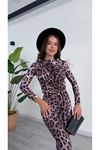 Long Sleeve Leopard Print Midi Dress