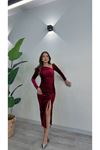 Asymmetric Velvet Dress with Slit and Draped Design