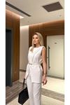 Elegant Sleeveless Women's Suit with Belt Detail