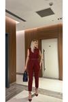 Elegant Sleeveless Women's Suit with Belt Detail